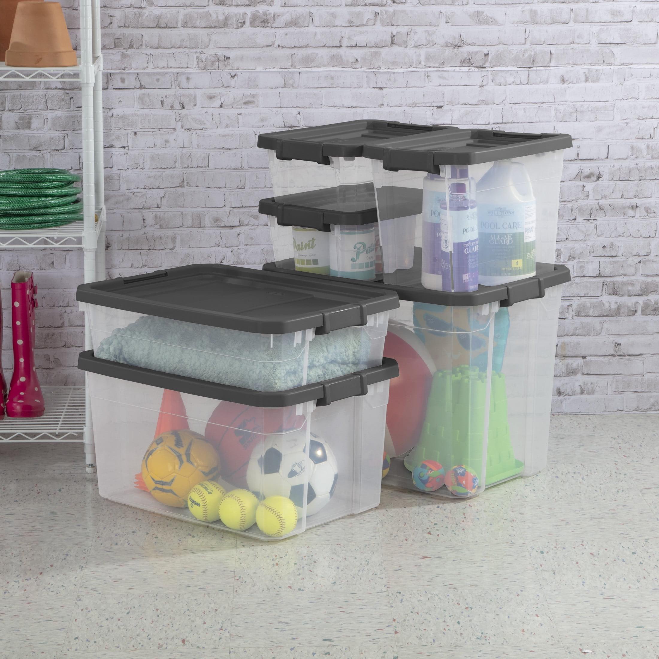 (2 pack) Sterilite 76 Quart Stacker Box, Durable Clear Plastic Storage Bin with Latch Lid, Dark Gray (2 pack) Sterilite 76 Quart Stacker Box, Durable Clear Plastic Storage Bin with Latch Lid, Dark Gray