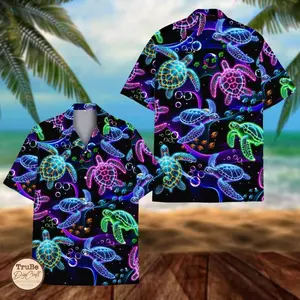 Neon Sea Turtle Hawaiian Shirt: Aloha Summer Beach Button-Down