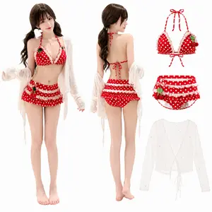 Women Strawberry Bikini Set Vintage Polka Dots Swimsuit Kawaii Cute Bathing Suit Y2k Swimwear