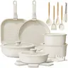Astercook 22pcs Modern Ceramic Aluminium Non-Stick Cooking Set - Removable Handle for Easy Cleaning, Oven-Safe, Stackable, Dishwasher-Safe - Frying Pan, Steam-Ready Pot - Black Friday Deals Household Kitchenware