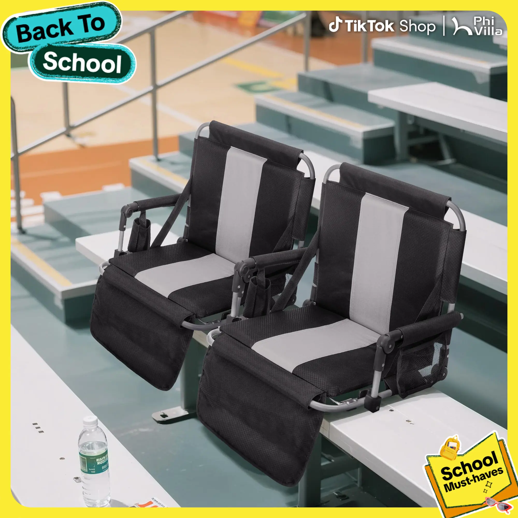 DealsForYouDays PHIVILLA Stadium Seat for Bleachers Portable Outdoor Floor Folding Stadium Chair with Armrest, Back Support, Cup Holder, Mesh Bag and Hide Hooks