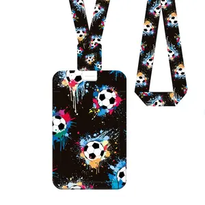 Colorful Football ID Holder Set, Durable Abs Plastic Lanyard, Vertical ID Case, Anti-Loss Badge Reel for Nurses, Teachers, Office, Gym, Men's Office Gift