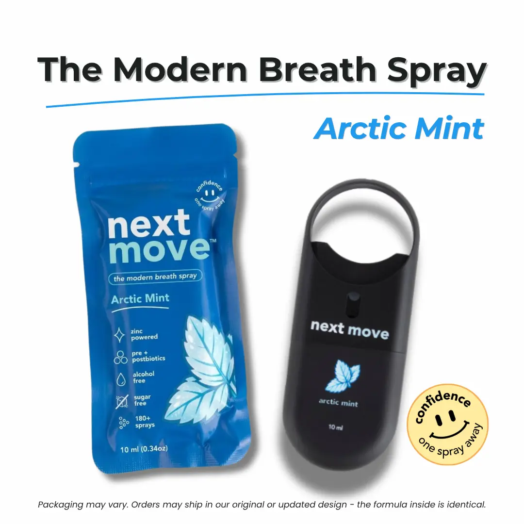 Next Move Breath Spray | Zinc Oral Spray for Fresh Breath | Pre + Postbiotic Formula | Sugar-Free Alcohol-Free | Loop-Top Keychain Bottle | Multiple Flavors and Pack Sizes