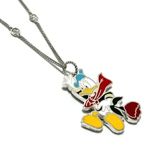 Pre-owned GUCCI Sterling Silver 925 (Ag925) Small Leather Goods x Disney Donald Interlocking G Silver Necklace