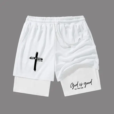 Teen Boys' God Is Good Print Drawstring-Waist Mesh, Multifunctional Breathable Casual Graphic Shorts for Spring & Summer, Perfect Gift