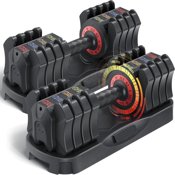 Adjustable Dumbbell Set of 22.5LB Set-1Sec Adjustable Dumbbell Weights-5 in 1 Free Weights Dumbbells Set with Effortless Tray/No-Slip Handle-Compact Size for Women/Men at Home Gym