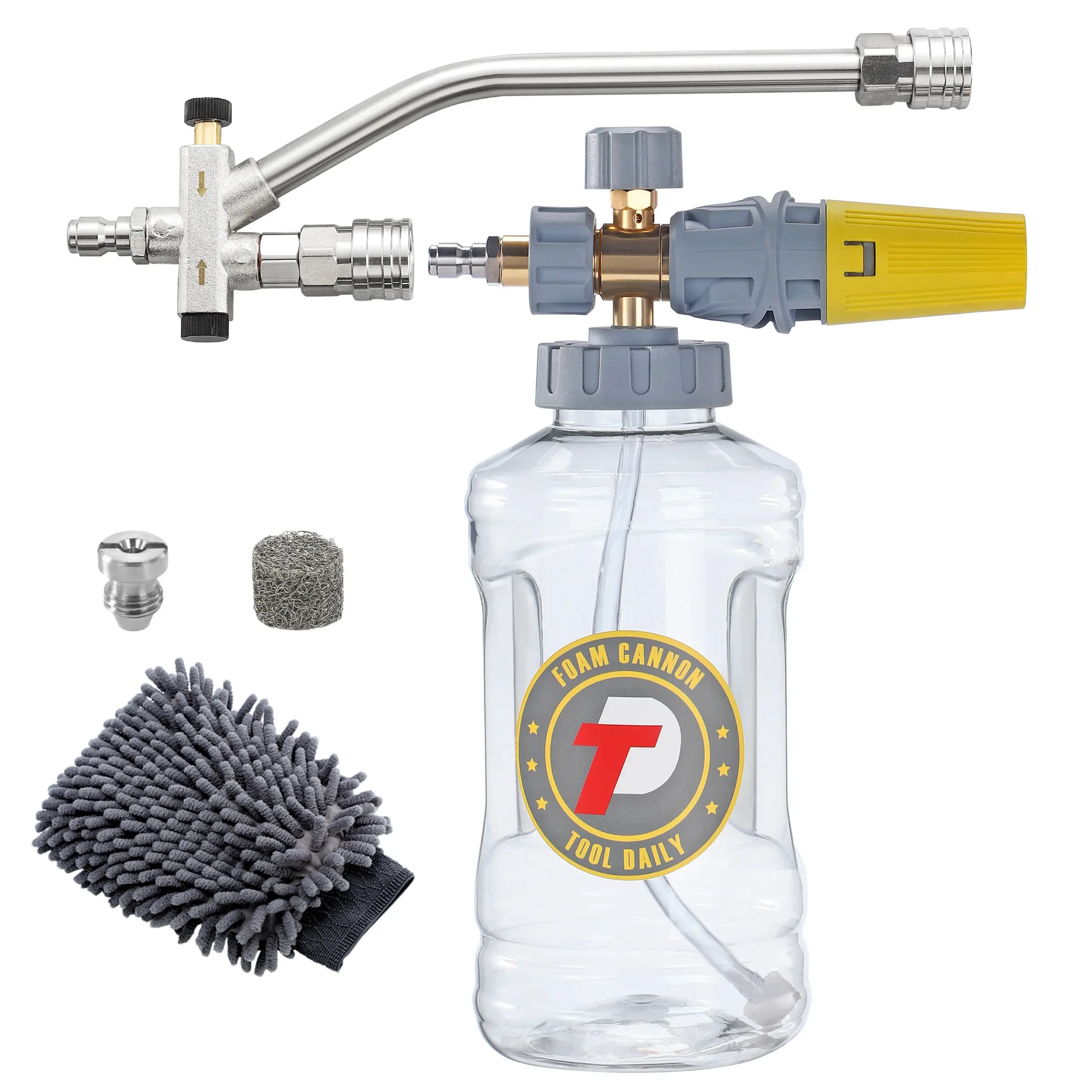 Tool Daily Foam Cannon for Pressure Washer with Dual Connector Accessory, Adjustable Soap Cannon with M22-14 and 1/4" Quick Connect Fittings, Additional Orifice Nozzle 1.1mm, 1.5 Liter, Foam Sprayer, Car Wash Accessories, Car Wash Equipment