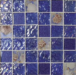 212 MAIN 2x2 Intrend Rhapsody In Blue Kitchen Glass Square Tile - Mixed Ocean Blue And Sea Shell Colors, Backsplash