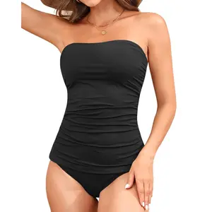 Aqua Eve Bandeau Swimsuits for Women Two Piece Bathing Suits Ruched Tummy Control Tankini Sets Strapless Swimwear  SwimWeek  summervibes