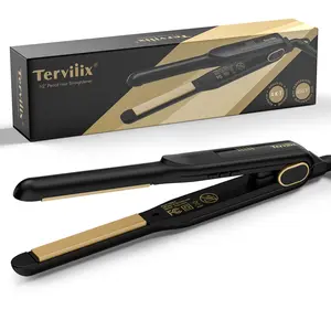 Terviiix Small 1/2" Flat Irons for Short Hair, Hair Straightener and Curler 2 in 1, Black Gold