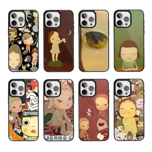 Cartoon Yoshitomo Nara Magsafe Cute Black Phone Cases For iPhone 17 Promax Pro Air 16 Plus 15 14 13 12 Magnetic Wireless Charging Shockproof Protective Cover Gift For Birthday Christmas Halloween
