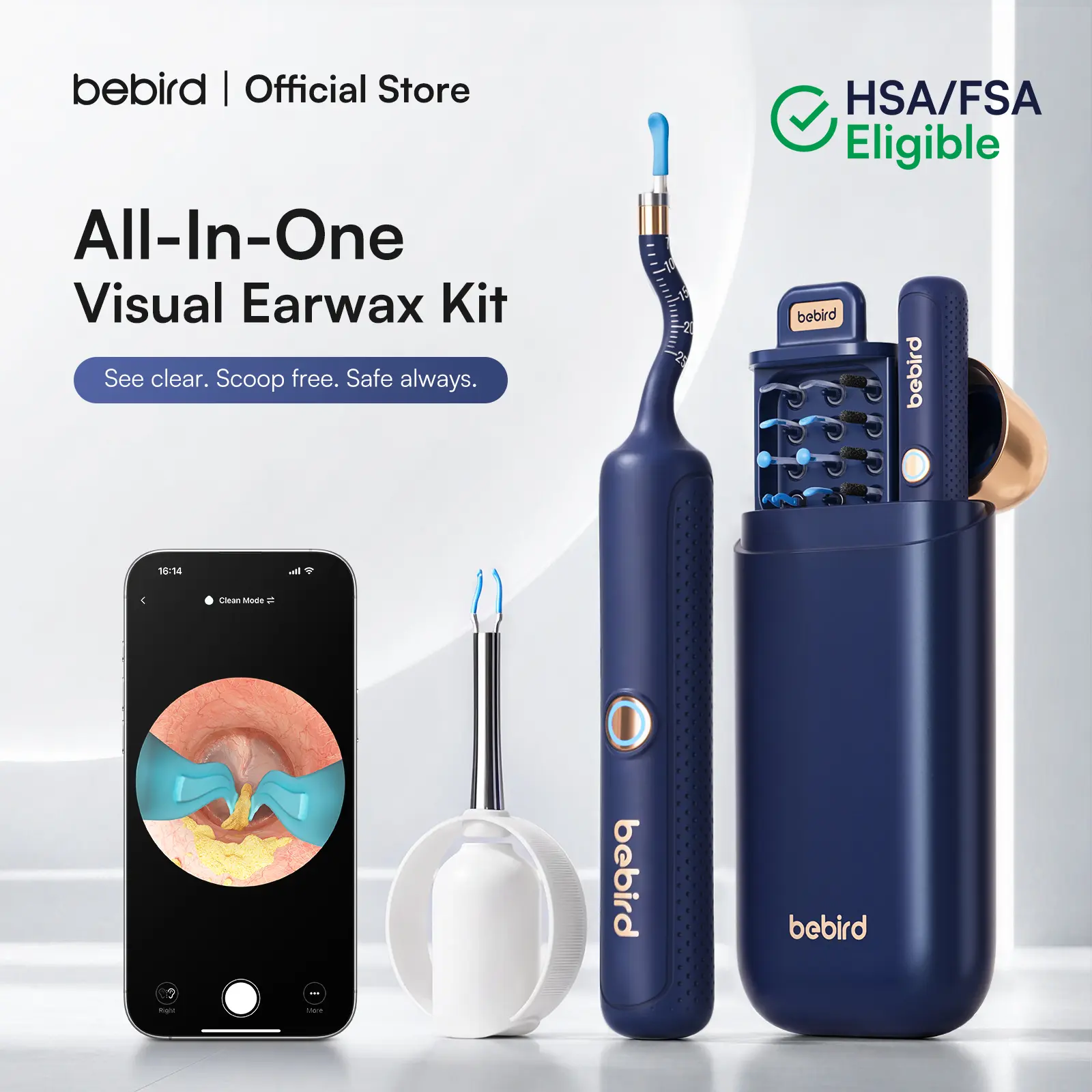 [Gift idea] Bebird Earsight Plus Ear Wax Removal Tool Camera, HSA/FSA eligible Flexible Wireless Ear Cleaner with Camera Otoscope Light, HD Painless Visual Ear Picker Tweezers Earwax Remover, Portable Safe Ear Cleaning Kit for Adults & Kids