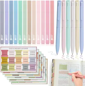 Bible Journaling Kit, 12 Pastel Bible Highlighters and 6 Pens with 90 Laminated Bible Tabs, Bible Study Kit for Women & Men Office School, Bible Study