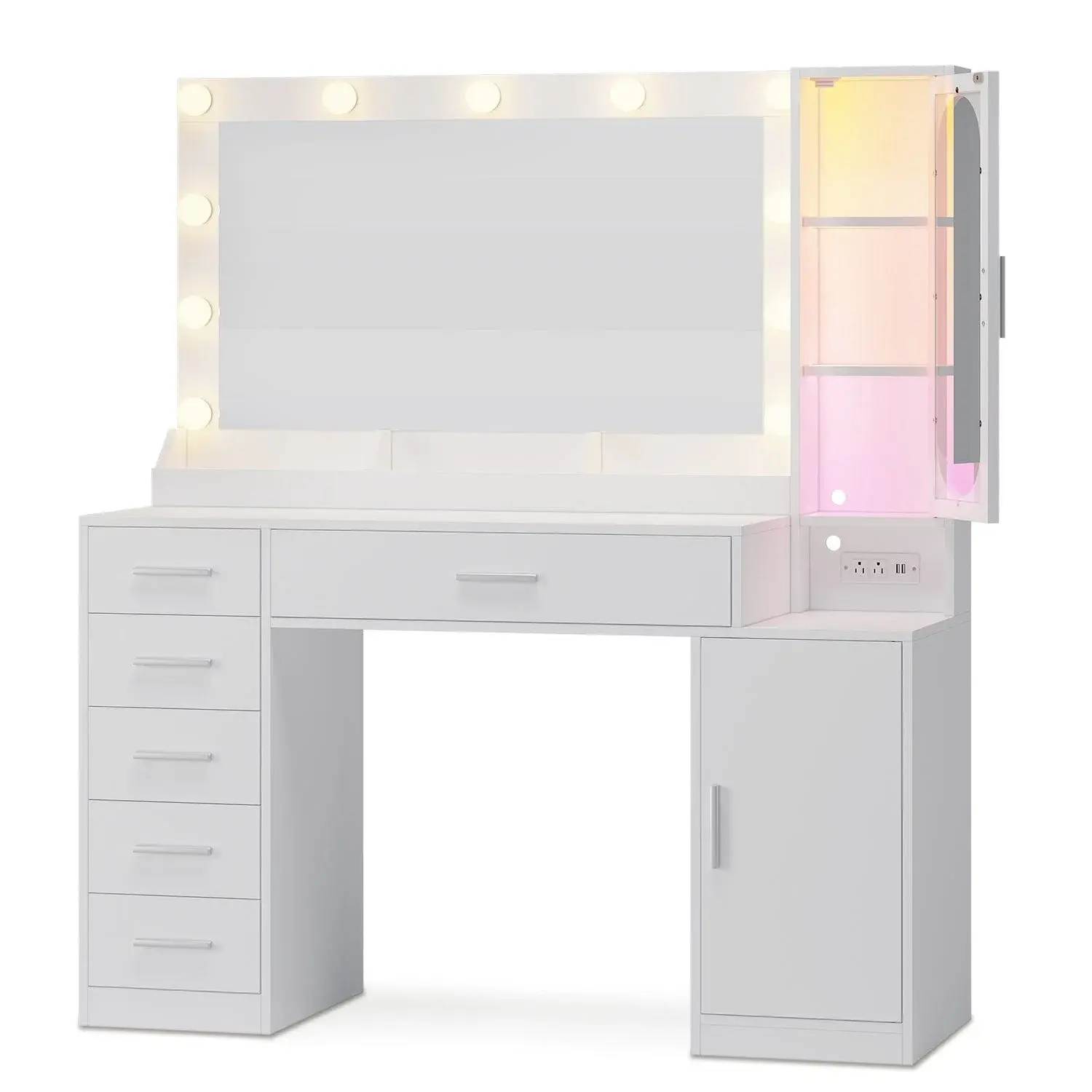White Makeup Vanity with 31.5-Inch Backlit Adjustable LED Mirror, Built-In LED Lighting for Dresser Organization, Makeup Vanities