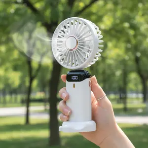 Mini Handheld Fan USB Rechargeable, USB Cooling Fan, USB Charging Fan, Adjustable Speeds Fan, Portable Foldable LED Display, 5 Speed Settings, Home Office Outdoor Use, Compact Design