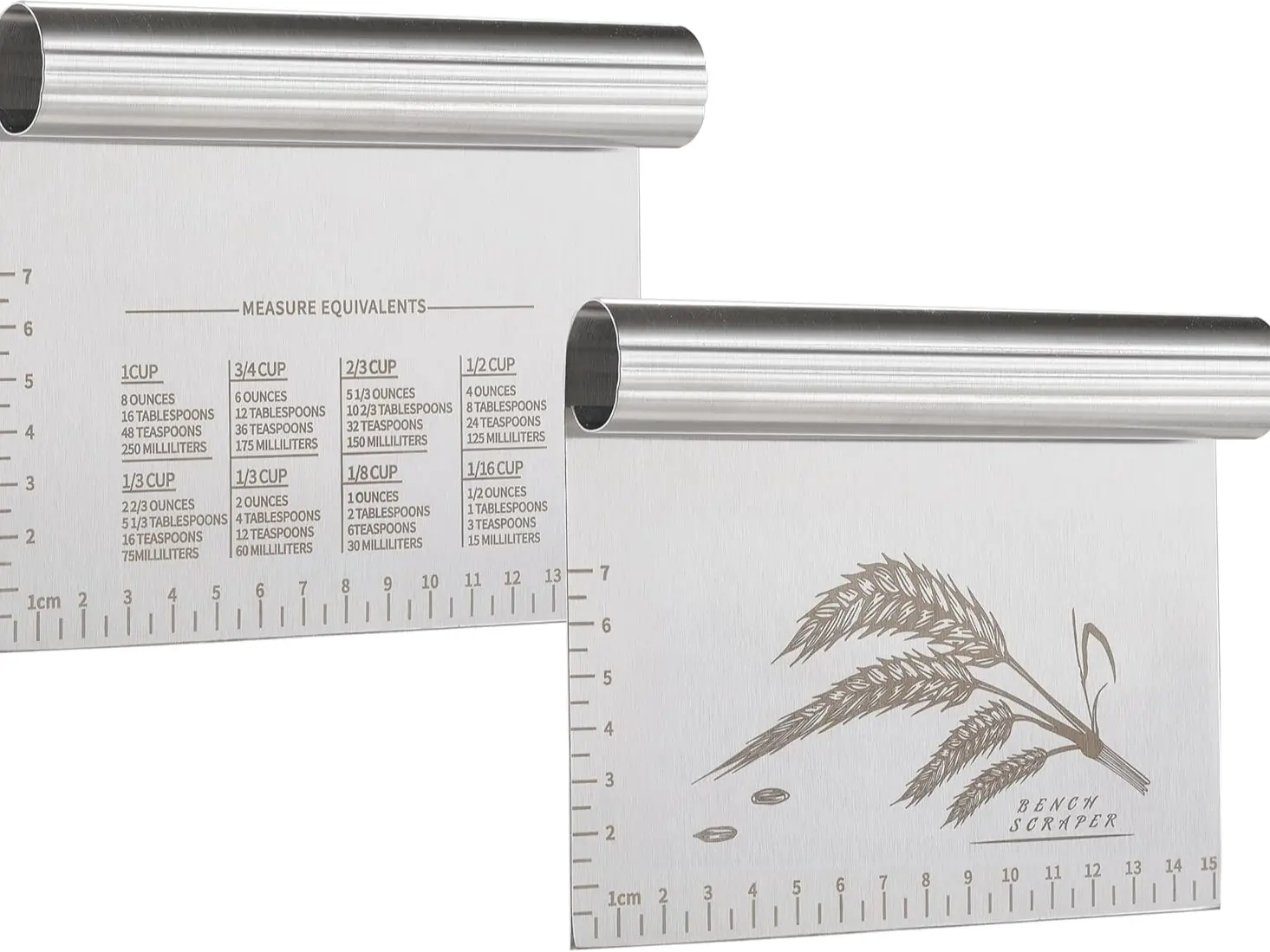 2PCS Dough Pastry Bench Cutter Scraper Set Stainless Steel Kitchen Tools with Laser-Engraved Measuring Scale & Ear Of Wheat Design Dishwasher Safe 6 Inch