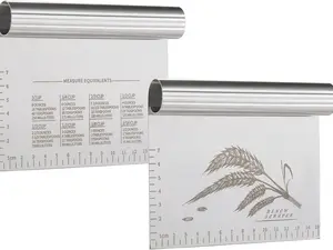 2PCS Dough Pastry Bench Cutter Scraper Set Stainless Steel Kitchen Tools with Laser-Engraved Measuring Scale & Ear Of Wheat Design Dishwasher Safe 6 Inch