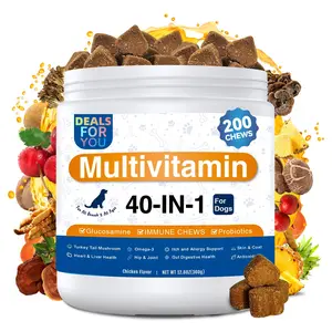 40-in-1 Dog Multivitamins Chews with Glucosamine, Probiotics & Omega-3 for Joint, Gut, Skin, Heart & Immune Support - All Breeds, Chicken Flavor, 200 Count Daily Canine Wellness