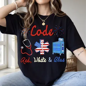 Code Red White Blue Nurse T-Shirt, Medical Patriotic Shirt, USA Nurse Gift, 4th of July Nurse Gifts, Healthcare Gift, Independence Day Tee For Nurse