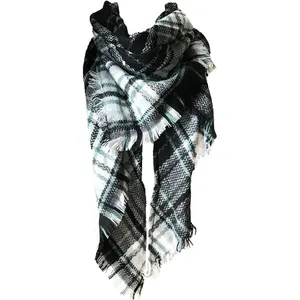 Womens Warm Long Shawl Winter Wraps Large Scarves Knit Cashmere Feel Plaid Triangle Scarf