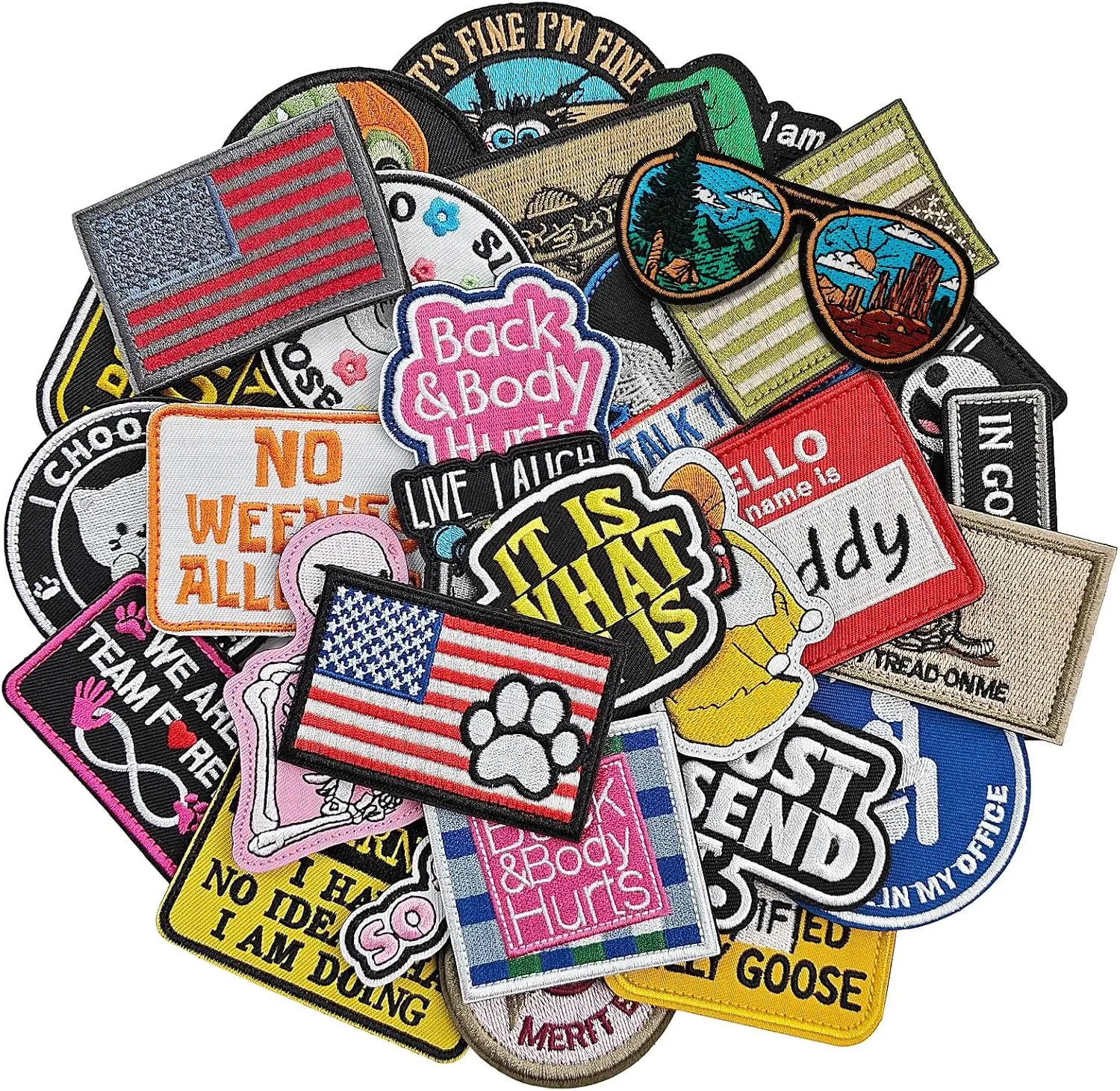 30 Pcs Random Funny Embroidered Hook-and-Loop Fabric Patches Hook Fastner - Tactical DIY Accessories for Caps, Backpacks, Army Vests