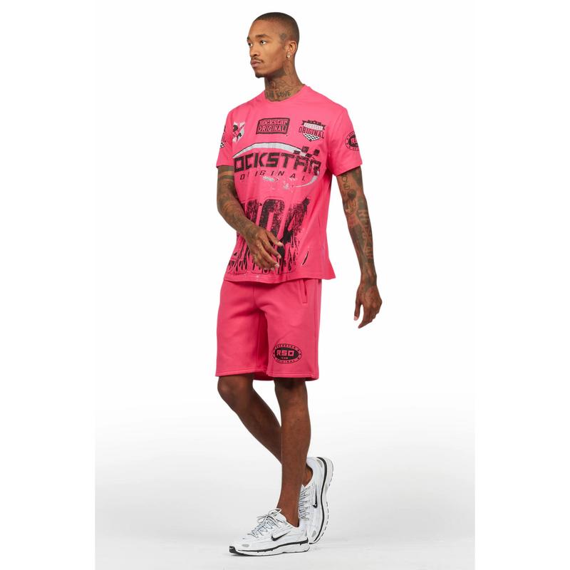 Amos Fuschia/Black Graphic T-Shirt Short Set