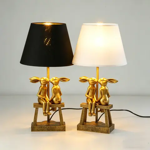 Resin Gold Animal Shape Bunny Desk Lamp - Energy-Efficient Indoor Nightlight, 15.7" Compact Linen-Accent Decor, Cozy Desk Glow for Work, Lamps for Bedroom Nightstand, Christmas Gift for Loved Ones