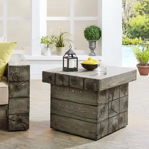 Manteo Rustic Coastal Outdoor Patio Side Table in Light Gray