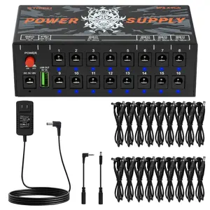 STRICH SPS X-Hub Guitar Pedal Power Supply, 16 Isolated Outputs (9V/12V/18V), USB, Noiseless, Short-Circuit Protected Cable