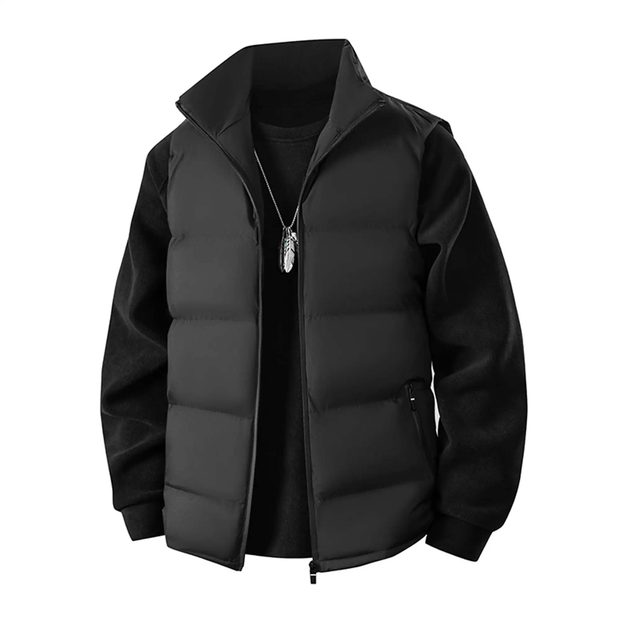 Men's Heavyweight Vest, Stand Collar Zipper Sleeveless Jacket, Machine Washable, Padded Winter Coat, Suitable for Cold Weather, Casual Layered Warmth, Men's Warming Jacket, Men's Winter Vest, Men's Winter Apparel, Men's Thermal Jacket Stylish Black Fabric