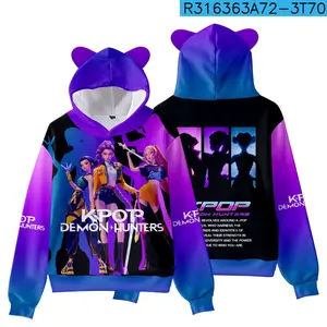 KPop Demon Hunters print cat-eared hooded sweater
