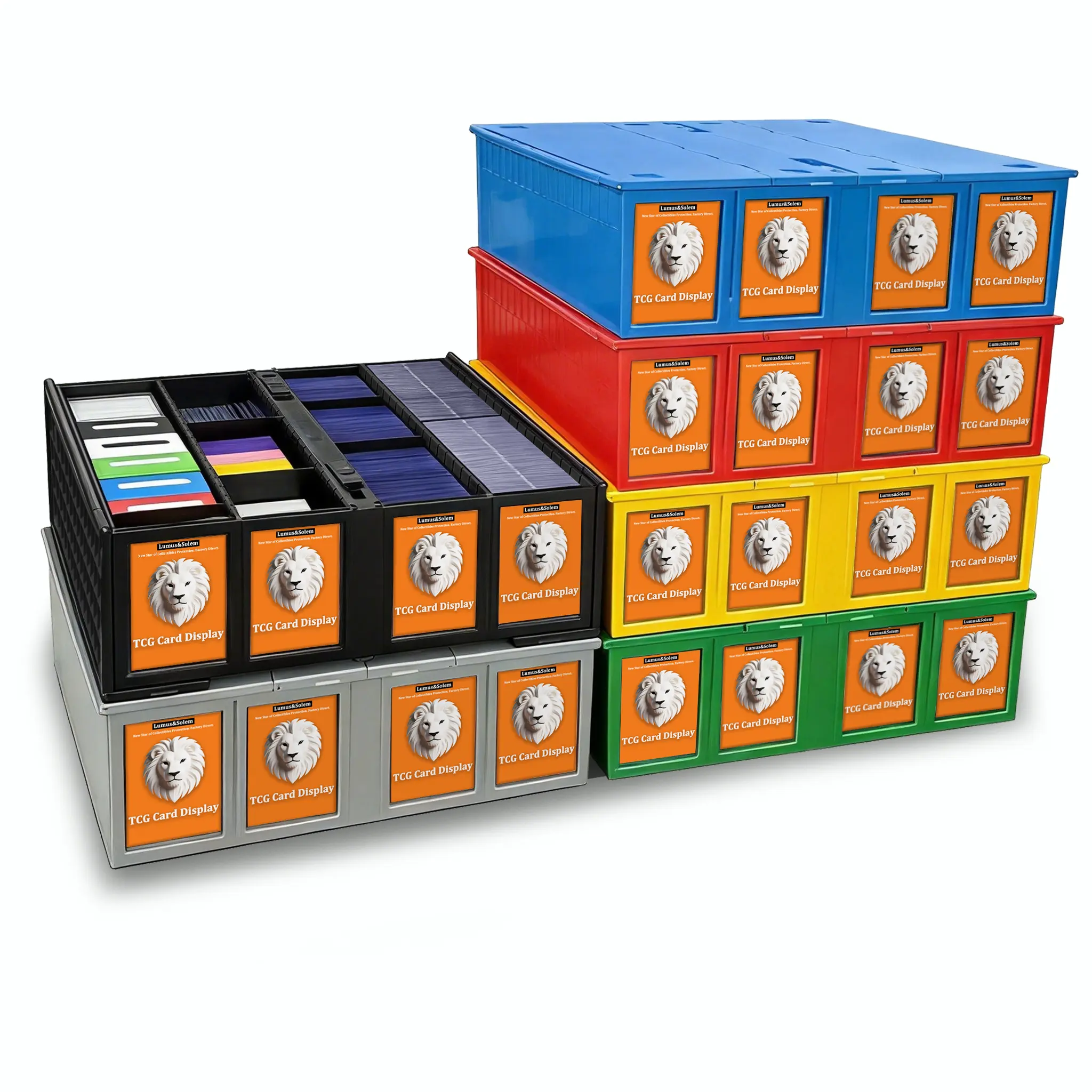 Plastic Trading Card Storage Box - 1-Count Collectible Holder, Holds 3200 Cards, Includes 8 Dividers & 8 Top Hard Sleeves, Multiple Colors Available