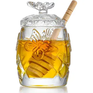 Clear  Honey Jar with Dipper and Lid, Honey  Pot, 4.5oz Glass Honey Pot for Christmas  Kitchen Decor