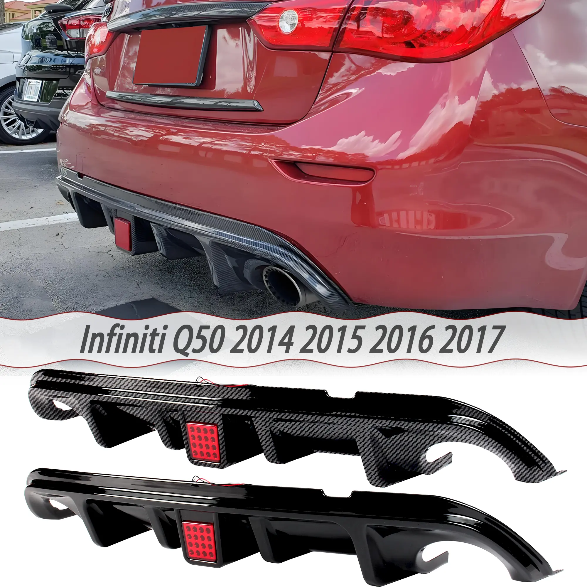 MUTUSAISI Rear diffuser with light for Infiniti Q50 2014-2017, Rear Bumper Lower Lip Splitter Exterior Accessories