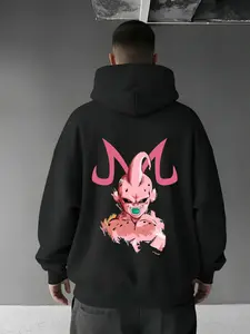 Unisex Fitted Fleece Pullover Hooded Sweatshirt, Buu Print Graphic Long Sleeve, Casual Fashion Drawstring Hoodies, Women's Oversized Fleece Sweatshirts