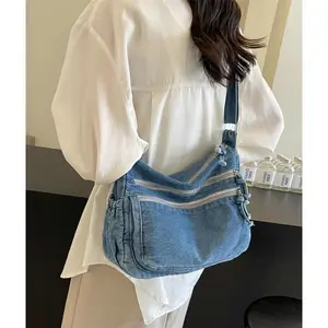 ALIKPOP Fashionable Denim tote bag Women's Large Capacity Denim Hobo Crossbody Bag with Slip-On Design, Adjustable Strap, 2026 Roomy Tote for Everyday Use, Casual Handbag with 'Do Not Wash' Care Instruction