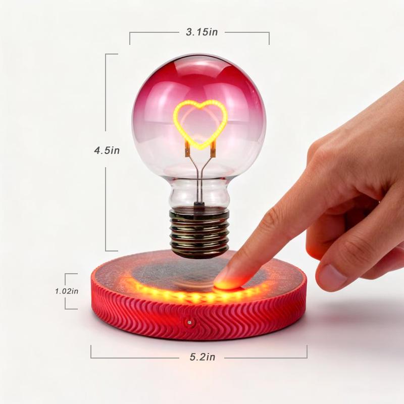 Levitating Light Heart Bulb - Magnetic Levitation Love Led Light Bulb with Floating Night Light and Spinning in Air Freely for Home Office Desk Decor, Bedroom Unique Lamps, Cool Tech Gadgets Gift for Women Kids