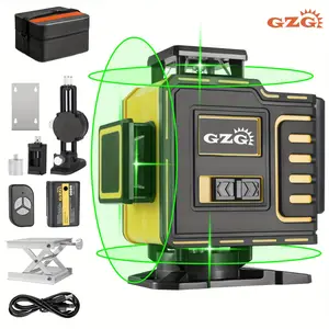 Gzg Laser Level 4x360 Self-Leveling, 16-Line Beam, 4D Cross, Pulse Mode, for Construction & DIY Projects, Includes Battery, Remote Control