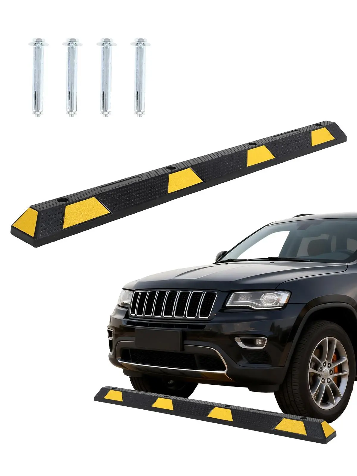 72" Heavy Duty Rubber Parking Curb, Parking Stopper for Garage with Reflective Stripe, 6 ft 55000 LBS Capacity Wheel Stopper for Garage,Driveway,Parking Lots,Truck Parking Protection, 1PC