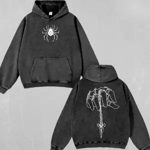 Chrollo Lucilfer Chain Dagger Grunge Streetwear Retro Vintage Washed Hoodie & T-Shirt | Oversized Heavy Cotton Graphic Streetwear Tee | Gift for Him, Her & Anime Fans Menswear Casual Long Sleeve