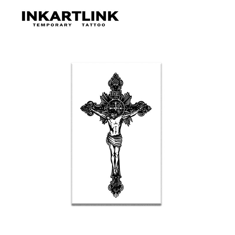 INKARTLINK Tattoo Tech,2 Sheets Extra-Large Semi Permanent Tattoo, Adult Art Design Temporary Tattoos, Lasts 1-2 Weeks, Waterproof, Realistic look, No Adhesive, No reflection (Christian Cross Design?
