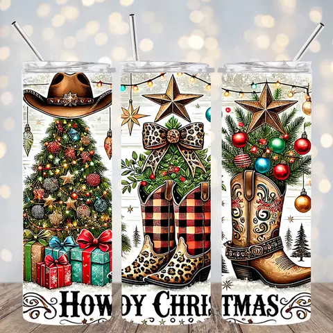 20 OZ CHRISTMAS & WINTER INSULATED SKINNY TUMBLER W/ STRAW & RUBBER BOTTOM