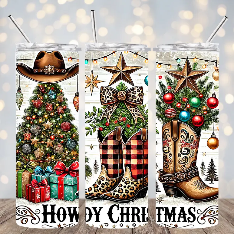 20 OZ CHRISTMAS & WINTER INSULATED SKINNY TUMBLER W/ STRAW & RUBBER BOTTOM