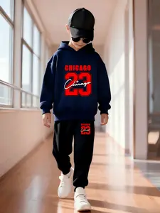 Teenager Set, Spring & Fall Boys Girls Fashion Chicago23 Printed Thin Hoodie Set, Casual Fitted Pullover, Kids Hooded Sweatshirt, Hoodies, Sweatpants