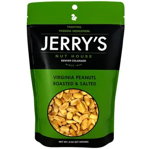 Jerry's Nut House Blanched Virginia Peanuts Roasted & Salted 8oz Gourmet Protein Snack with Bold Flavor and Crunch Locally Crafted Tradition Since 1948