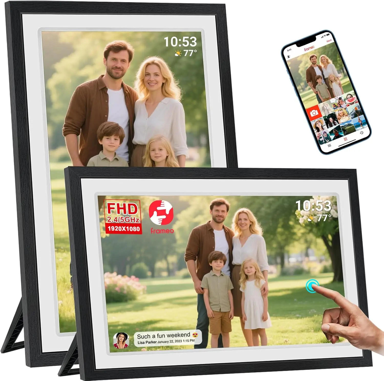 21.5inch FRAMEO Digital Photo Frame with 1920x1080 FHD IPS LCD Touch Screen, Dual-WiFi Share Moments via Frameo, 32GB Storage, USB Drive/SD Card Extend Storage, Auto-Rotate, Wall Mountable with VESA backtoschool