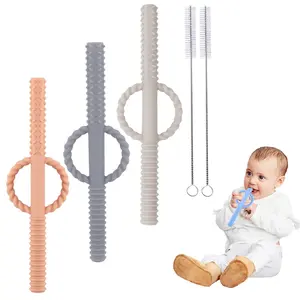 Hollow Teether Tube  Chew Straws for Toddlers 6-12 Months  BPA Free Silicone Baby Molar Teether Chew Toys  5 Pack Teething Toys Hammer Wrench Shape Gift for Boys Girls