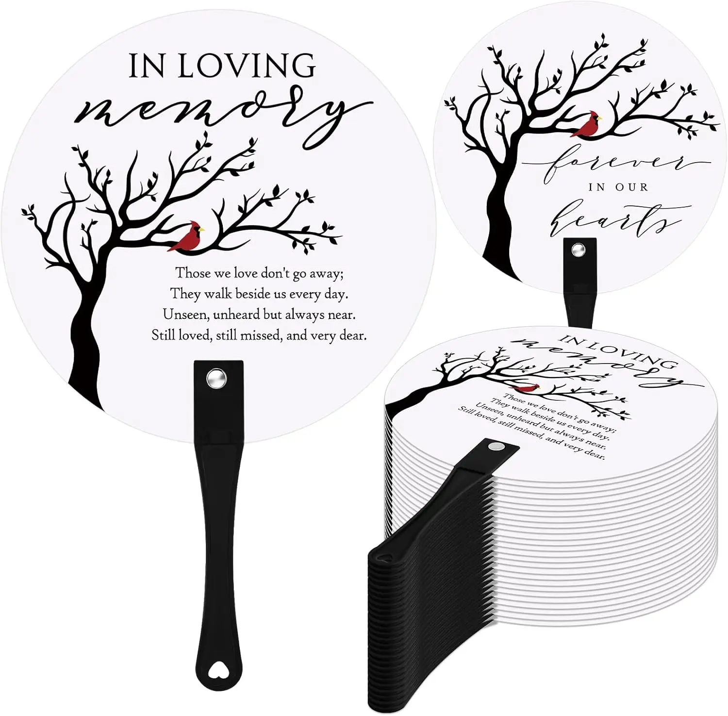 Teling 100-Piece Bulk Pack Funeral Handheld Fans, In Loving Memory Plastic-Handle Favors for Memorial Party Sympathy Return Gifts (Red Sparrow)