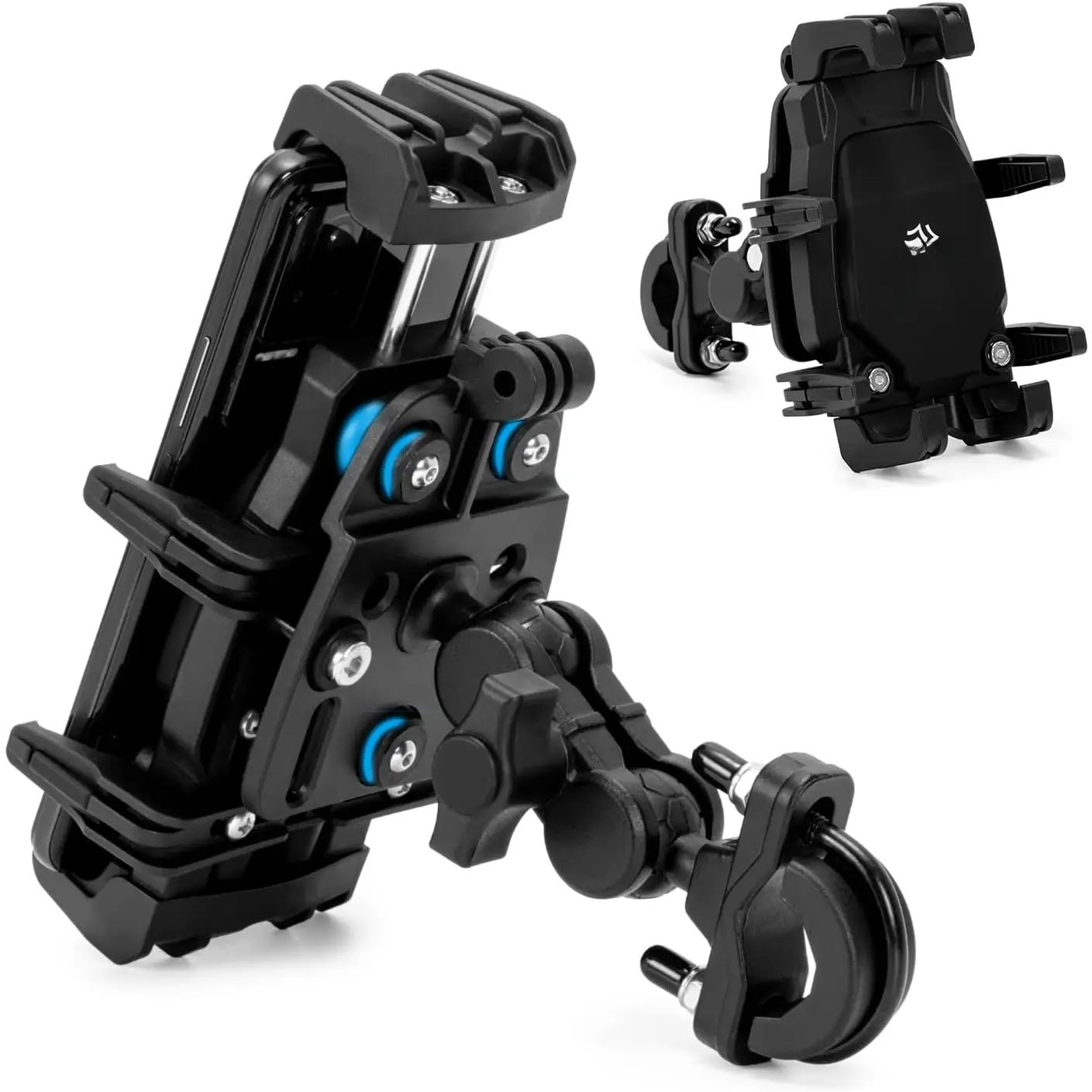 Phone Mount - Anti-Shake Phone Holder with Vibration Dampener Fits 4.7''-7.2'' Smartphones, Adjustable Heavy-Duty Handlebar Mount for  Bicycle Scooter ATV (0.5''-1.3'' Handlebars)