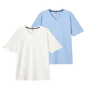 Mega Tshop 2-Pack Unisex V-Neck Short Sleeve T-Shirt - 100% Cotton Midweight Plain Soft Casual Menswear Top, Regular Fit Streetwear Tee, Shortsleeve